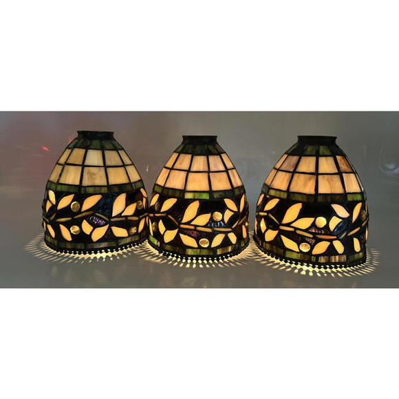 Tiffany Style Stained Glass Lamp Shades Set of 3 Bell Shape 7”x6.5”x2” Vintage - Picture 1 of 8
